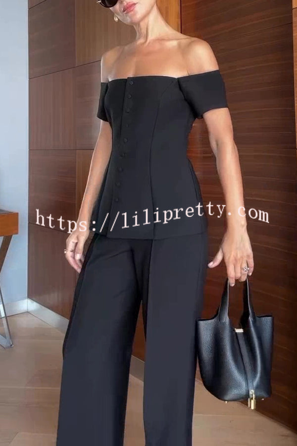 Solid Color Off Shoulder Short-sleeved Single-breasted Top