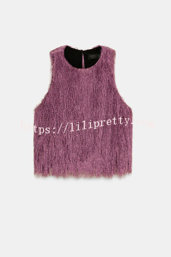 Flowing Elegance Layered Tassels Round Neck Sleeveless A-line Tank