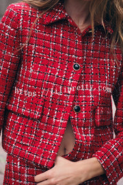 Tweed Plaid Textured Long-sleeved Casual Pocket Jacket