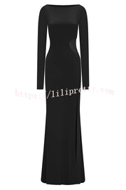 Fashion Long-sleeved Slim Sexy Hollow Slit Maxi Dress