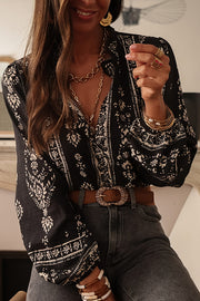 Unique Print Long-Sleeved Button-Up Elegant Shirt