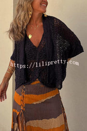 Fashionable Vacation Knit Hollow Bat Sleeve Loose Cardigan