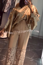 Chic Moment Floral Lace Patchwork High Rise Wide Leg Pants