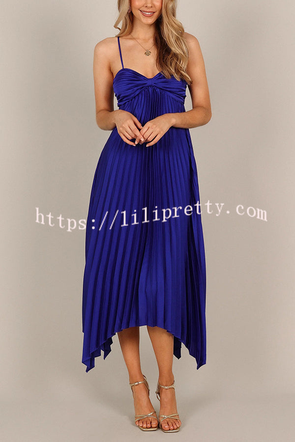 Solid Color Sexy Suspender Pleated Irregular Midi Dress