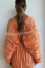 Lilipretty Sculpturally Luxurious Kimono Sleeve Pleated Cocoon Maxi Dress