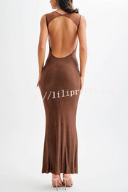 Midnight Fantasy Sequin Mesh Shoulder Strap Open Back Stretch Maxi Dress