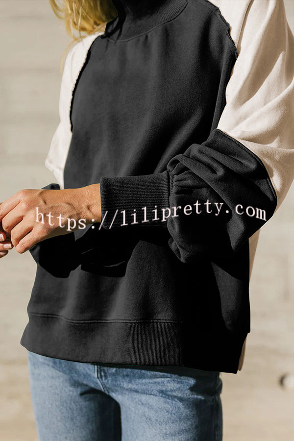 Fashionable Contrast Color Stitching Long Sleeve Loose Sweatshirt