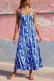 Unique Printed Holiday Style French Sling Maxi Dress