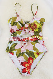 Floral Print Sexy Hollow Stretch One-Piece Swimsuit