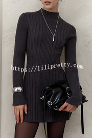 Solid Color Long-sleeved Slim-fit Elegant Knitted Mini Dress