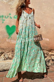 Bianca Tie Dye Gradient Flower Print Pocketed A-line Slip Maxi Dress