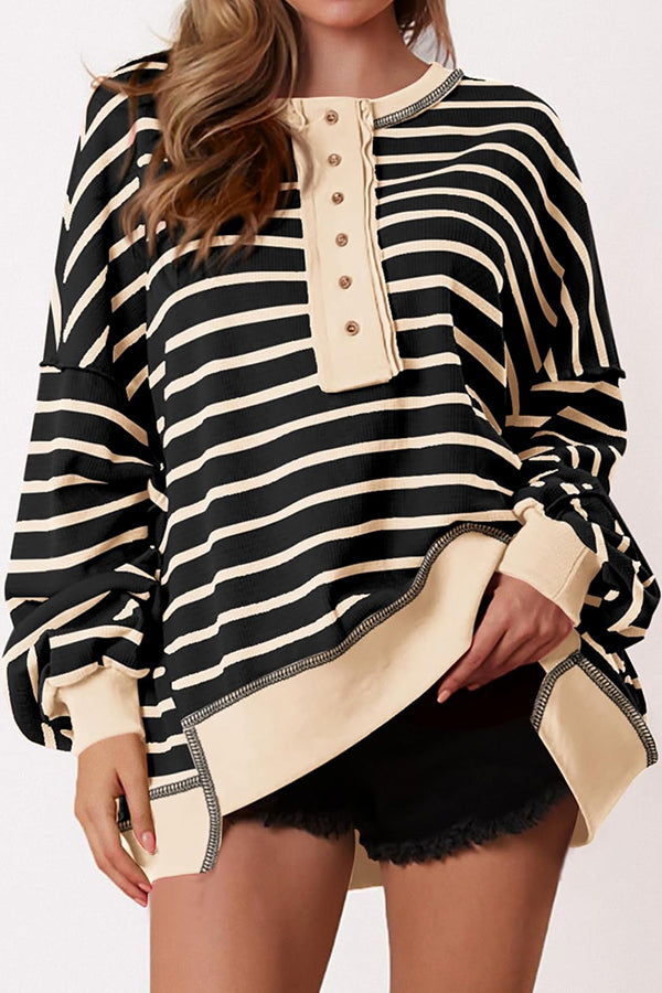 Fashion Striped Print Loose Casual Long-sleeved Top