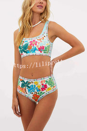 Lilipretty® Tropical Sands Floral Unique Print Stretch Bikini Swimsuit