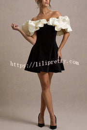 Brynne Satin Cloud Shape Puff Sleeve Velvet Stretch Mini Dress