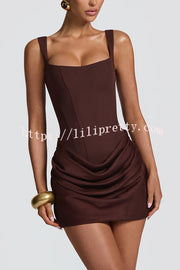 Cornelia Square Neck Back Lace-up Satin Drape Hem Mini Dress