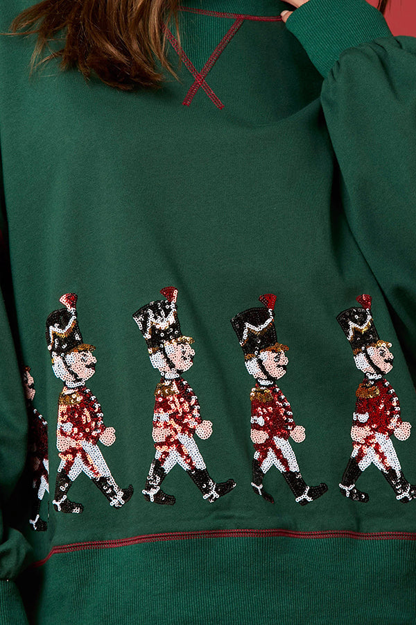 Christmas Soldier Sequined Long Sleeve Casual Sweatshirt