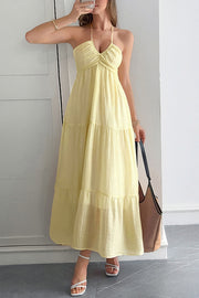 Solid Color Halterneck Tie Casual Holiday Style Maxi Dress