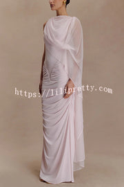 Fashionable Mesh Shawl Sleeveless Slim Fit Pleated Maxi Dress