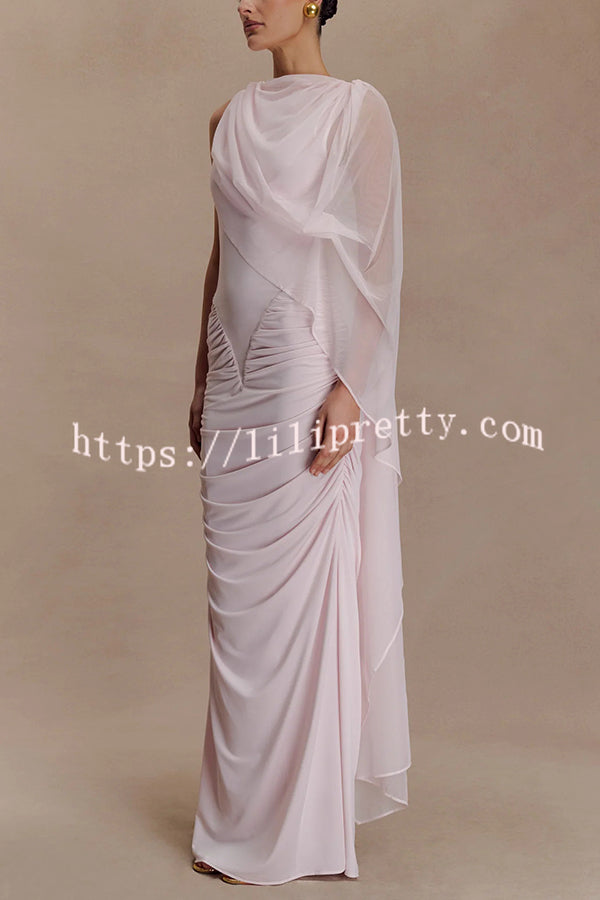 Fashionable Mesh Shawl Sleeveless Slim Fit Pleated Maxi Dress