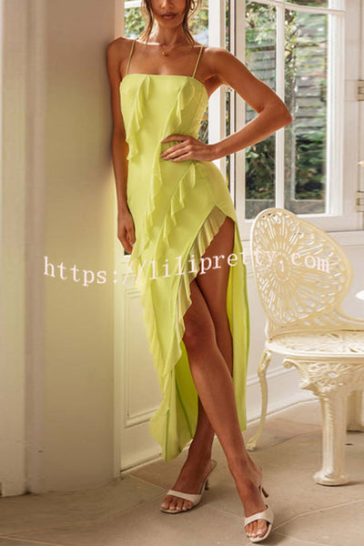 Sexy Halter Backless Slim Fit High Slit Ruffled Midi Dress