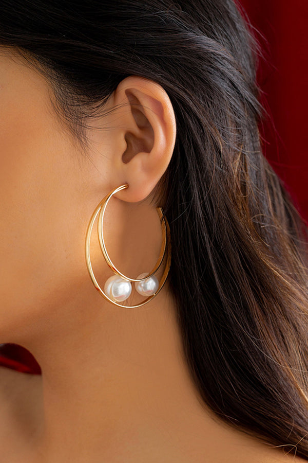 LIlipretty Simple Pearl Geometric Hoop Earrings