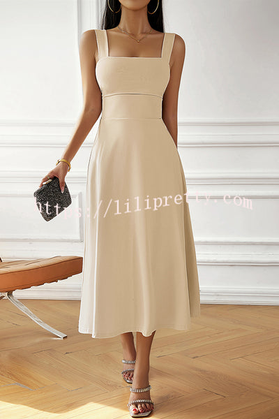 Lilipretty Solid Color Suspender High Waist Strappy Midi Dress
