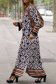 Lilipretty Basically Perfect Geometry Printed Long Sleeve Casual Maxi Dress