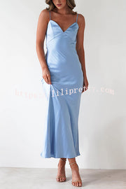 Satin Elegant Sling Backless Lace-Up Midi Dress