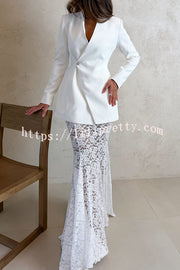 Poetic Muse Stand V-neck Rhinestone Button Up Long Sleeve Blazer