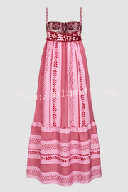 Unique Printed Patchwork Fringed Lace-up Maxi Dress