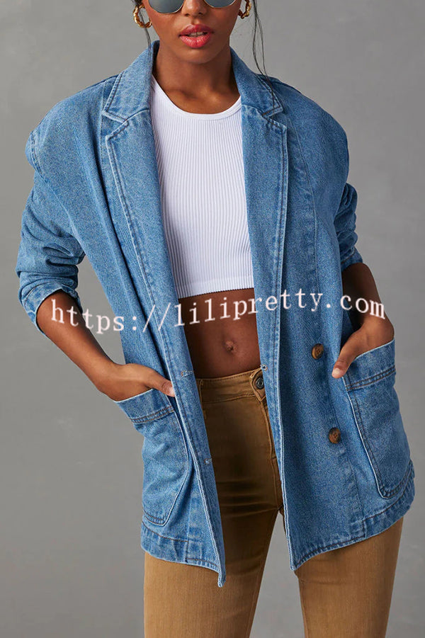 Breaking The Rules Denim Button Up Lapel Loose Blazer Jacket