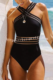 Comfortable Vacation Criss Cross Bandage One Piece Swimsuit