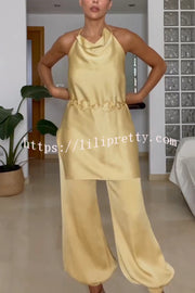 Satin Solid Color Loose Backless Casual Top