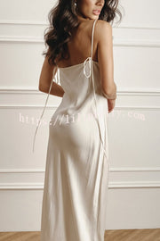 Elegant Splicing Lace Suspenders V-neck Sexy Slit Maxi Dress