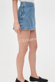 Fall for That Denim Faux Wrap Buckle Tie Pocketed Mini Shorts