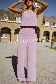 Modern and Elegant Solid Crop Tank and High Rise Flare Loose Pants Set