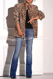 Catwalk Leopard Single Button Long Sleeve Pocketed Lapel Boyfriend Blazer