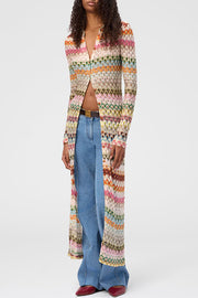 Anna Knit Colorful Herringbone Print Shirt Neck Button Long Sleeve Slim-fit Long Cardigan