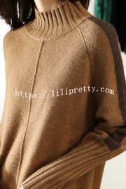 Lilipretty Dbfbdtu Knitted Turtleneck Slit Long Sleeved Mini Dress