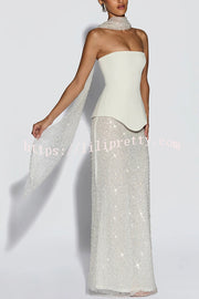 Oakley Corset Strapless Top and Sequin High Rise Maxi Skirt Scarf Set