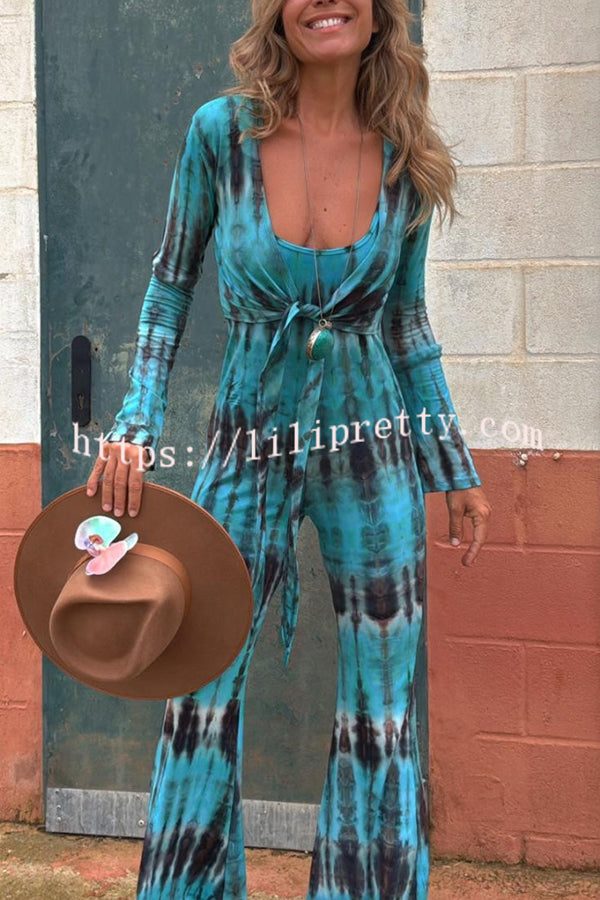 Exclusive Style Tie-dye Print Long Sleeve Tie-up Crop Cardigan