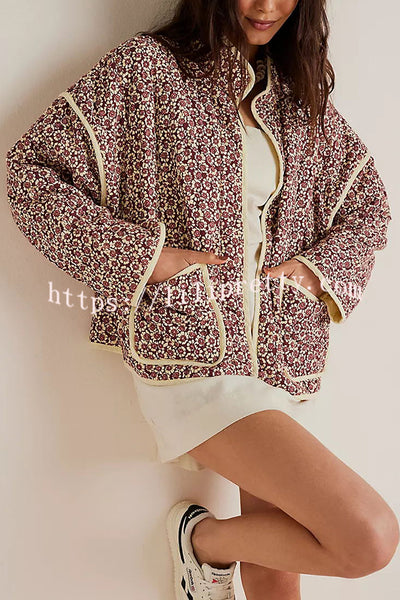 Lilipretty Stunning Floral Print Dolman Style Silhouette Pocketed Cotton Jacket