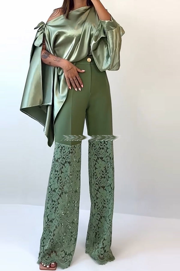 Chic Moment Floral Lace Patchwork High Rise Wide Leg Pants
