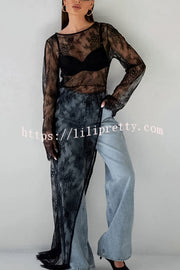 Sexy Openwork Lace Long-sleeved Asymmetrical Casual Top