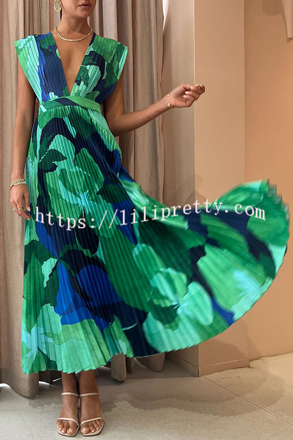 Lilipretty Lifetime of Love Capri Print Umbrella Pleated Maxi Dress