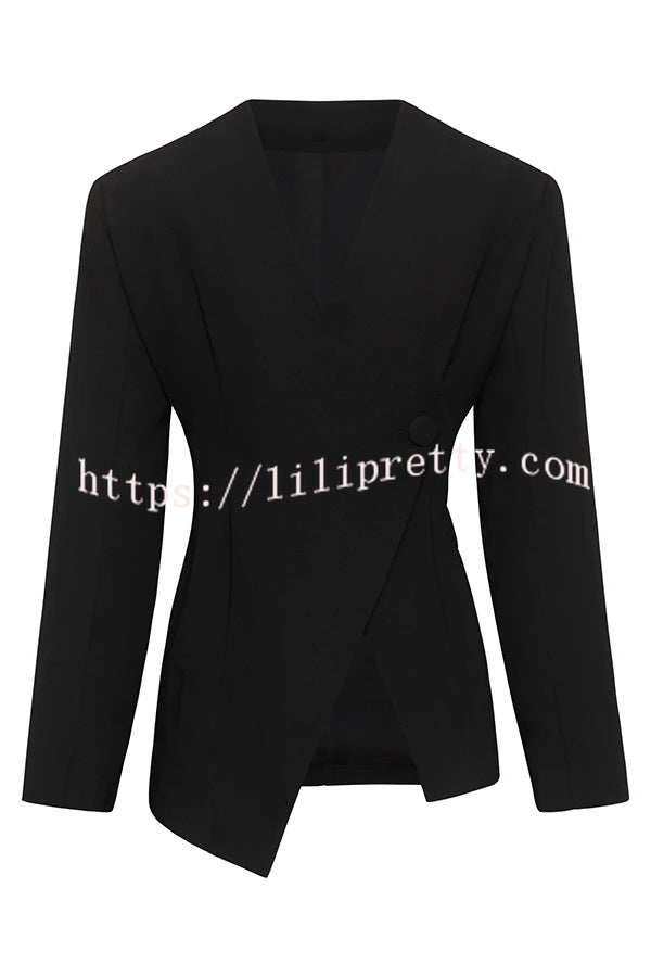 Feel Confident Collarless Single Button Long Sleeve Hourglass Blazer