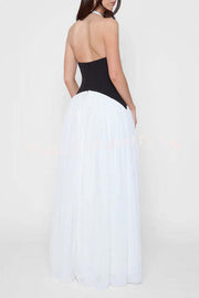 Fashionable Color Matching Sexy Halter Neck Waist Maxi Dress