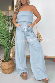 Casually Chic Off Shoulder Drawstring Waist Pocketed Wide Leg Jumpsuit