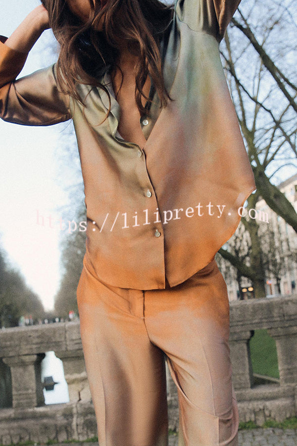 Fashionable Gradient Print Lapel Long Sleeve Casual Shirt