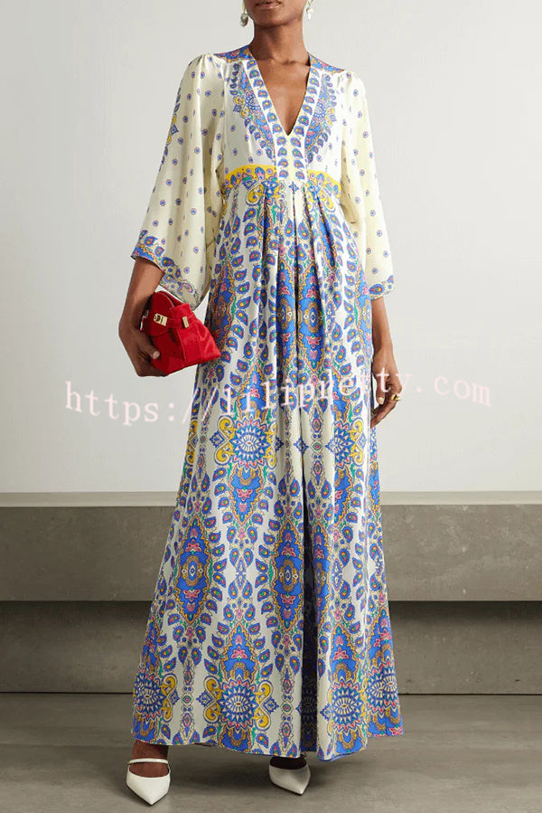 Unique Printed V-Neck Loose Elegant Maxi Dress